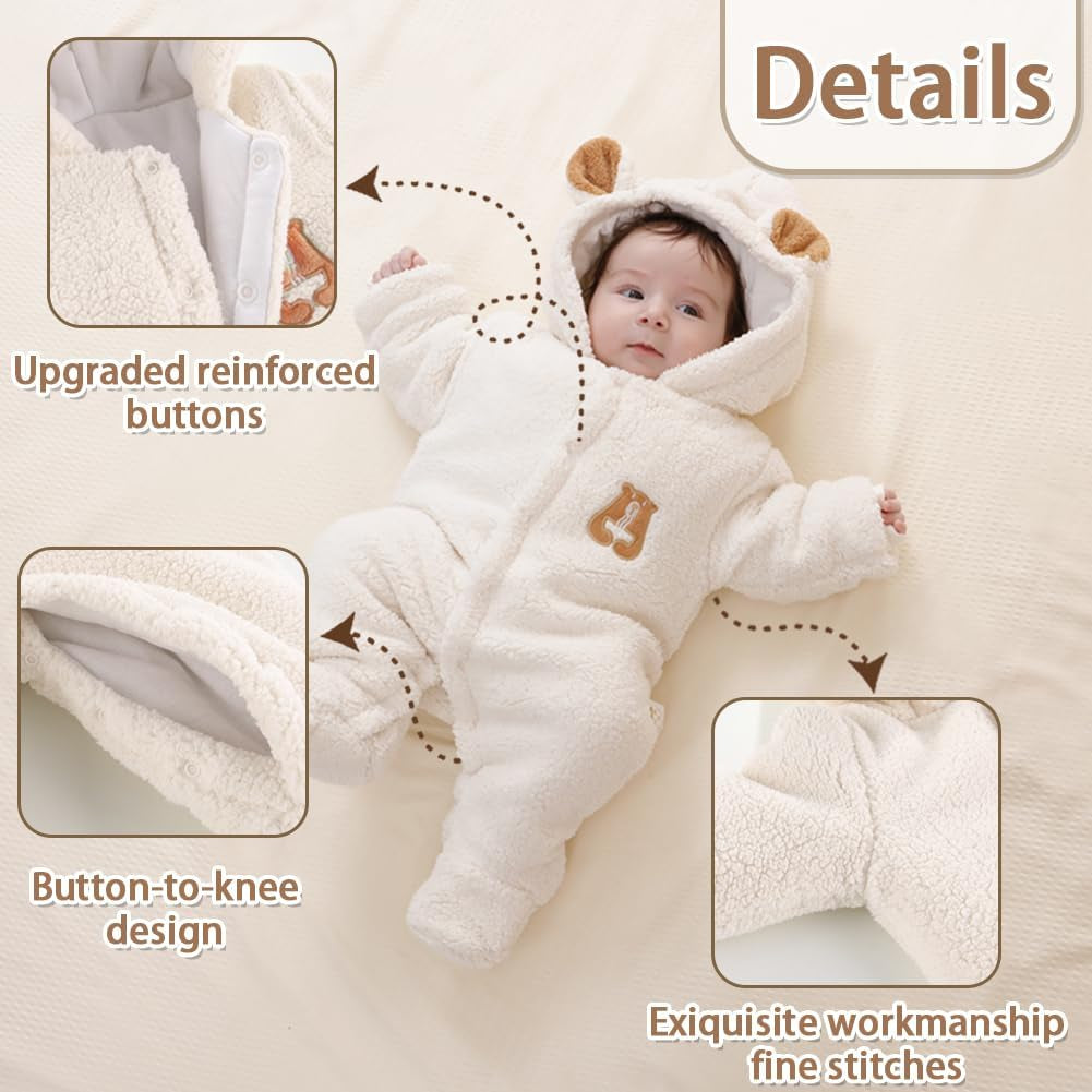 Baby Newborn Jumpsuit Footie Romper Hooded Warm Thicken Winter Bunting Outwear Snowsuit Pajamas for Girls Boys